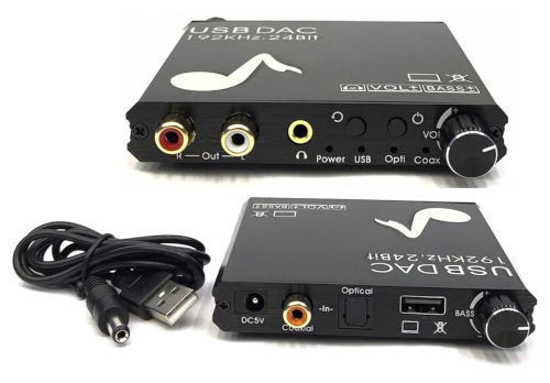 Digital to Analog Audio converter with Bass & Volume Control + USB Sound Card